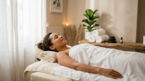 Personne détendue profitant d'un massage relaxant dans un spa moderne et apaisant à Aulnay-sous-Bois.
