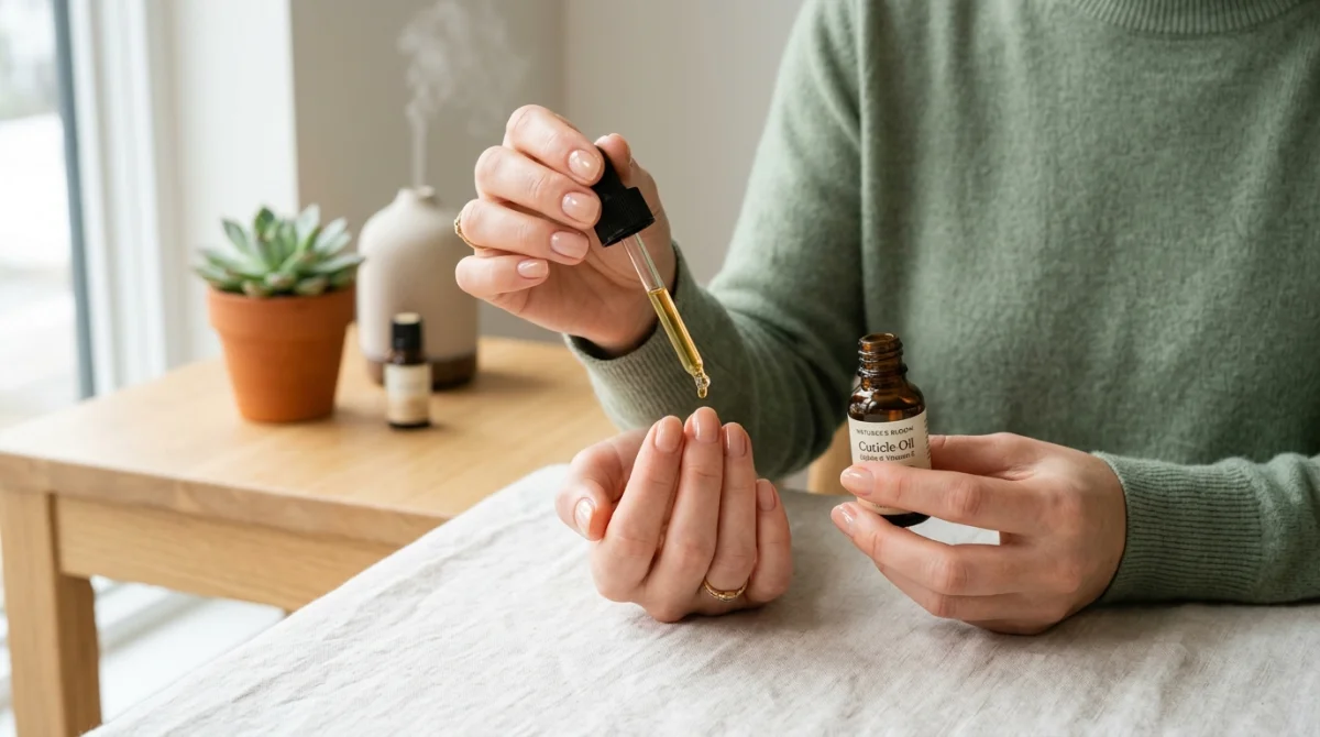 Mains soignées appliquant une huile naturelle sur les ongles pour apprendre comment faire pousser les ongles plus vite.