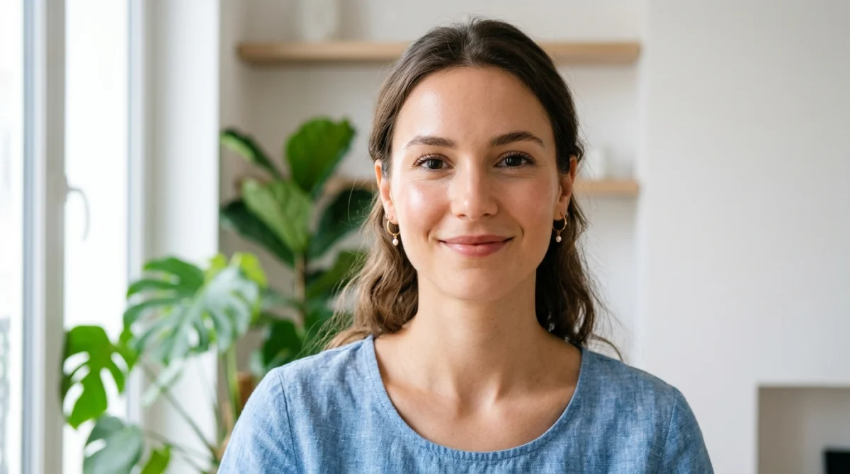 Femme au teint éclatant et naturel portant le fond de teint Claréa Paris pour un rendu peau parfaite.