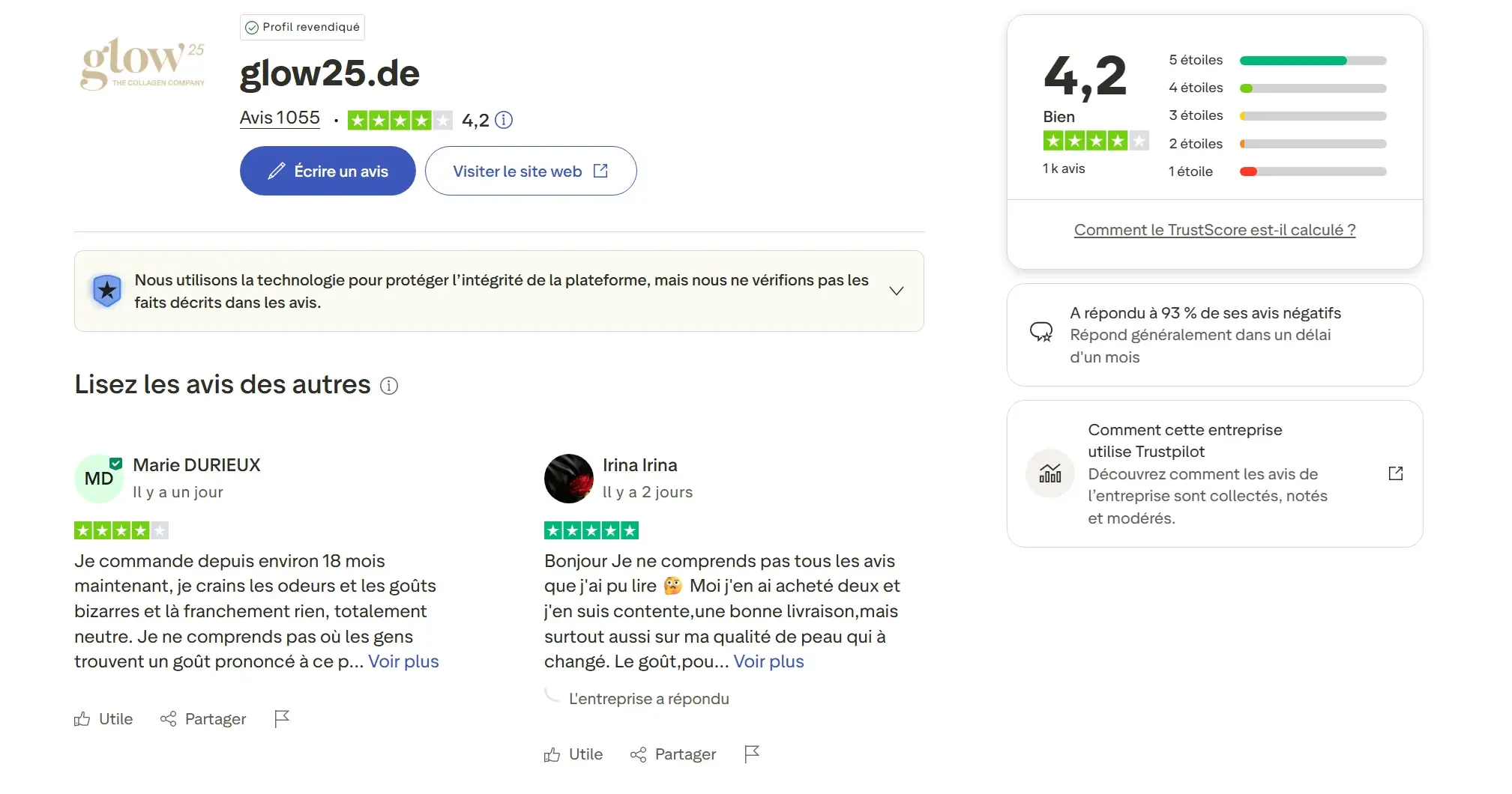 Avis Glow25 collagène et analyse des résultats