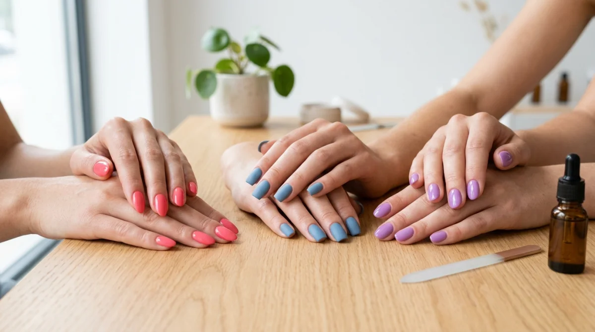 Mains aux ongles manucurés en formes variées avec une lime et de l'huile pour apprendre comment limer ses ongles.