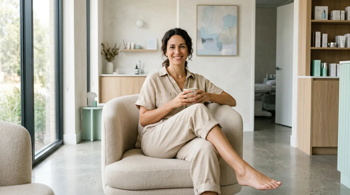 Femme sereine aux jambes lisses dans un centre esthétique moderne pour illustrer combien coûte une épilation définitive des jambes.